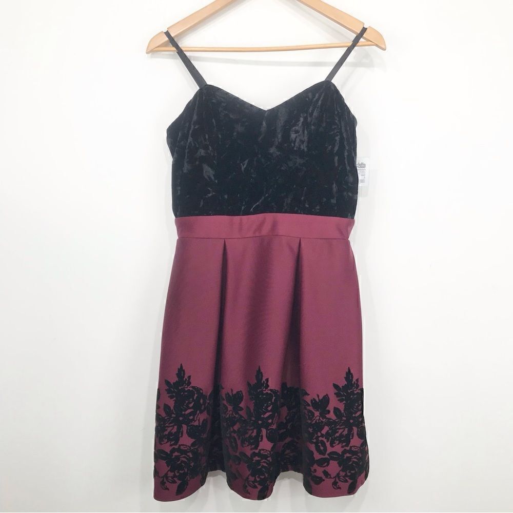 Charlotte Russe Wine Black Velvet Sleeveless A Line Holiday Party Dress NEW